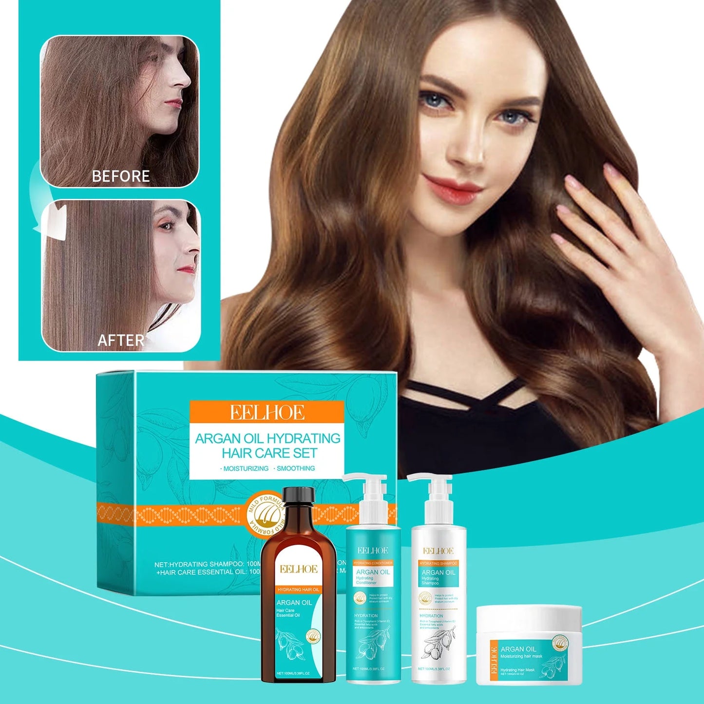 مجموعة إيلوه للعناية بالشعر المرطبة بزيت الأرغان
